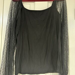 NWT Elegant Black Sheer Sleeve Women's Top